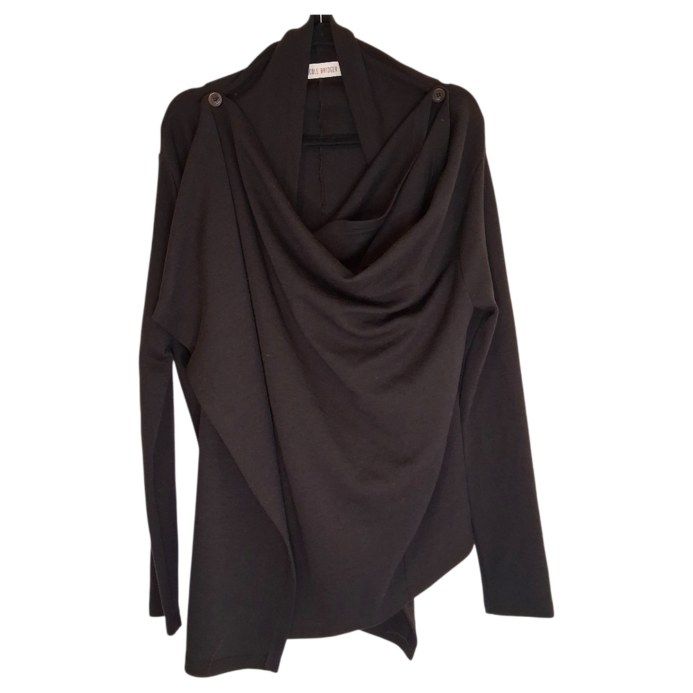 ​NICOLE BRIDGER Dark Brown Organic Wool Convertible Wrap Cardigan Shawl S/M